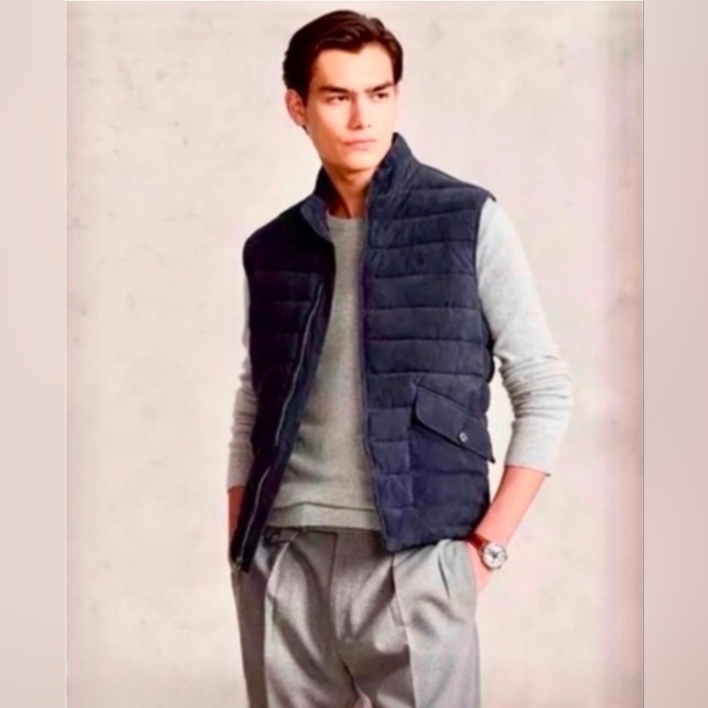 🆕️ 🐎HTF Polo Ralph Lauren🐎 - Navy Blue Goat Suede Quilted Puffer Vest